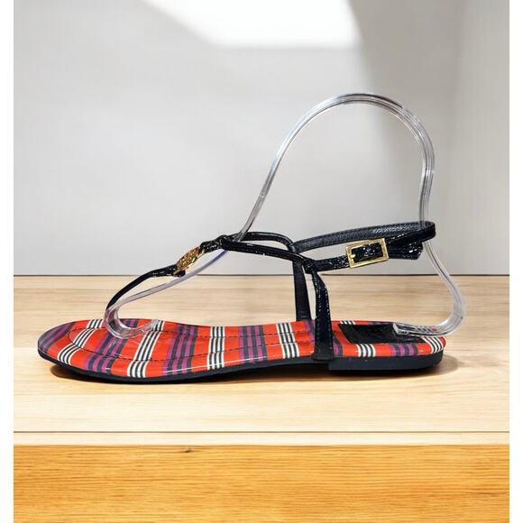 Tory Burch Emmy Patent Calf T-Strap Stripe Sandal Size 7M - Picture 3 of 11